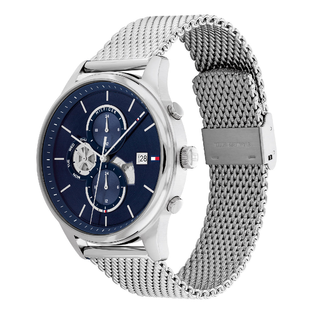 Reloj de cuarzo con pulsera de malla de acero inoxidable de 44 mm para hombre de Tommy Hilfiger Weston - Esfera azul