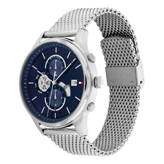 Reloj de cuarzo con pulsera de malla de acero inoxidable de 44 mm para hombre de Tommy Hilfiger Weston - Esfera azul
