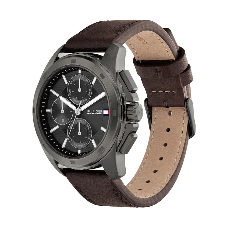 Reloj Tommy Hilfiger para hombre con correa marrón de 44 mm y esfera antracita