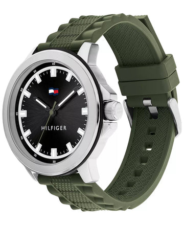 Reloj de cuarzo con correa verde de 46 mm para hombre de Tommy Hilfiger Nelson, esfera negra