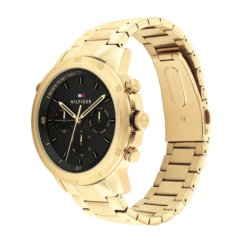 Reloj de pulsera dorado para hombre Tommy Hilfiger Troy de 46 mm con esfera azul