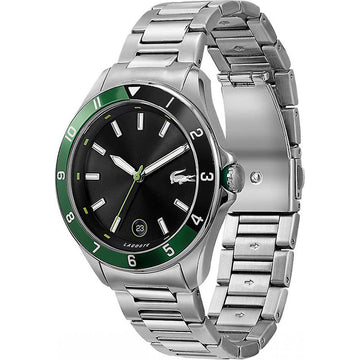 Reloj Lacoste Tiebreaker para hombre, de cuarzo, con correa de acero inoxidable de 43 mm y esfera negra