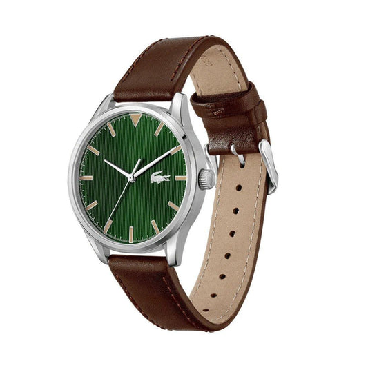 Reloj de cuarzo Lacoste Vienna para hombre, 42 mm, correa marrón y esfera verde