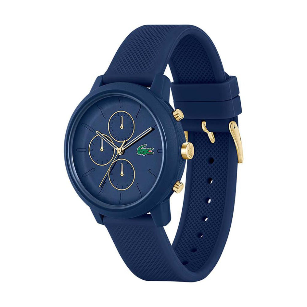 Reloj Lacoste 12.12 Chrono para hombre, correa de cuarzo de 43 mm, silicona azul