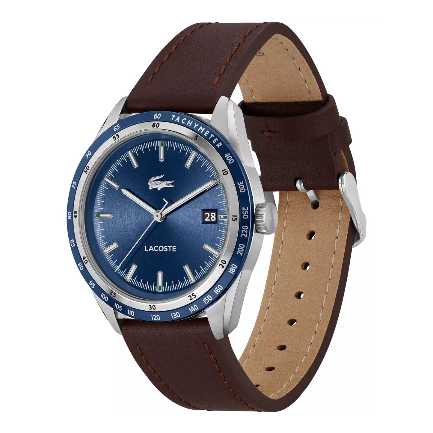 Lacoste Everett Men's 40mm Brown Strap Watch - Blue Dial