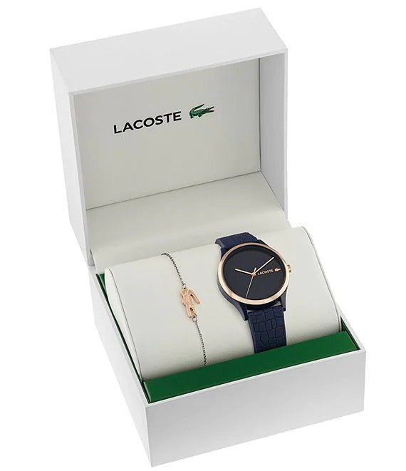 Lacoste Crocodile Women's 36mm Quartz Strap Watch with Black Bracelet - Navy Silicone