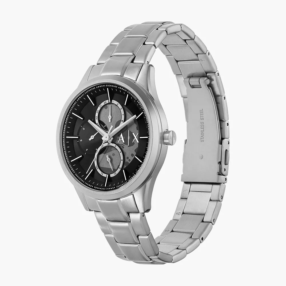 Armani Exchange Dante men's 42mm Multi function Silver Bracelet Watch - Black Dial