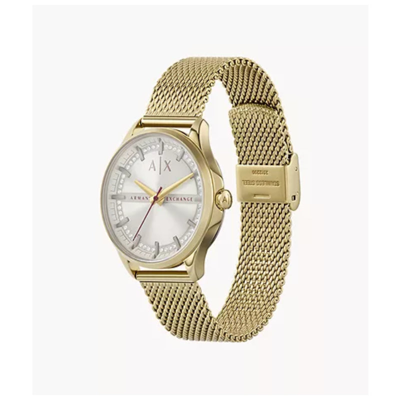 Armani Exchange Lady Hampton Women's 36mm Three-Hand Gold Bracelet Watch - Gray Dial