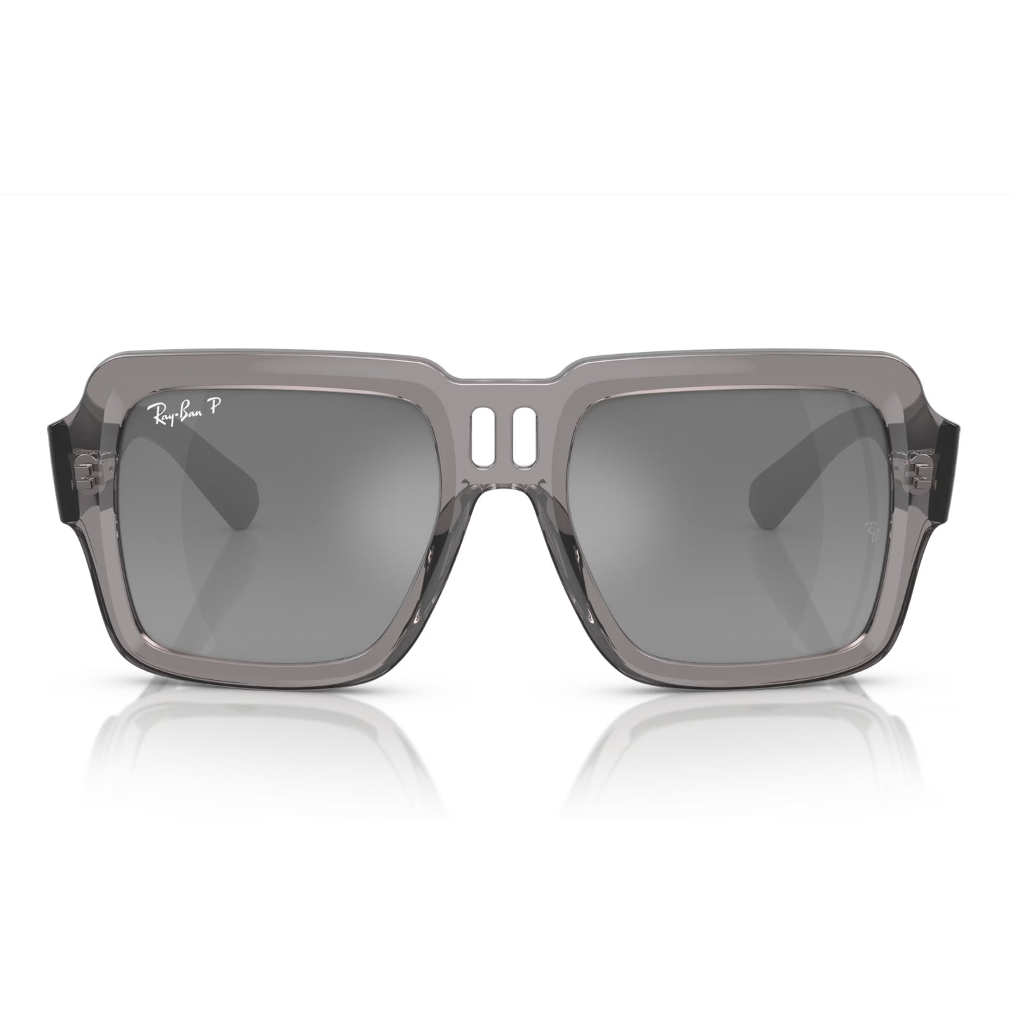 Gafas de sol unisex Ray-Ban Magellan RB4408 con degradado cuadrado: gris transparente pulido/plata/gris