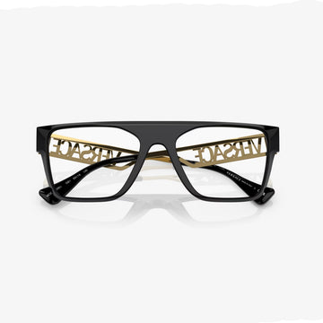 Versace Men's Rectangle Eyeglasses, Black/Gold