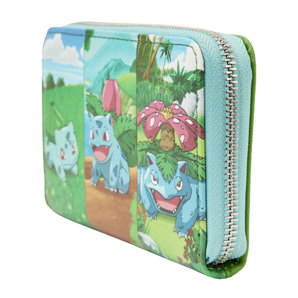 Cartera con cremallera de poliuretano de 6" con diseño de Bulbasaur Evolution de Pokémon de Loungefly, color verde