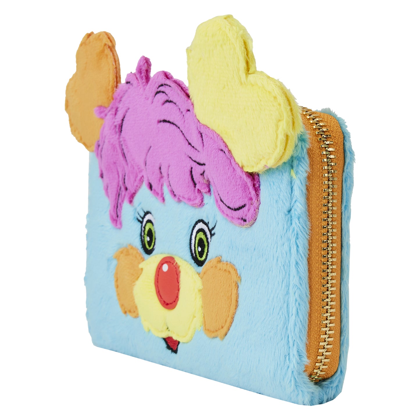 Cartera de peluche con cremallera alrededor de la cabeza de Popples de 6" de Loungefly, de piel sintética, color azul