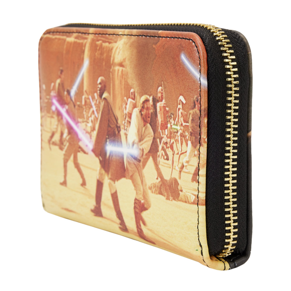 Cartera Loungefly de poliuretano con cremallera y diseño de Star Wars Episodio II: El ataque de los clones, de 6" (multicolor)