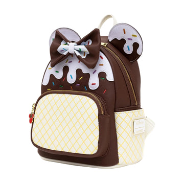 Mochila pequeña con forma de cono de helado de chocolate de Minnie Mouse de Disney de Loungefly