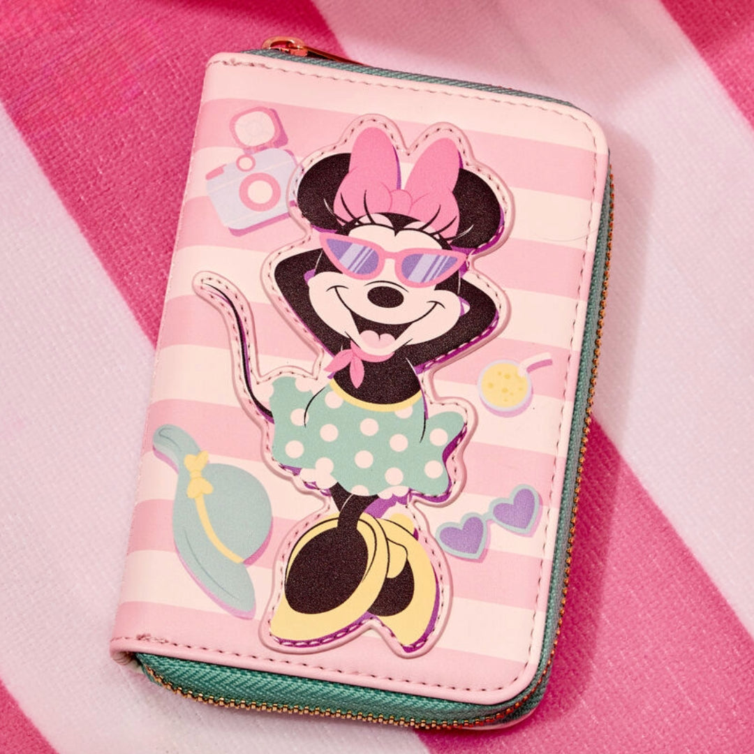 Cartera con cremallera alrededor para piscina estilo vacaciones de Minnie Mouse de Loungefly