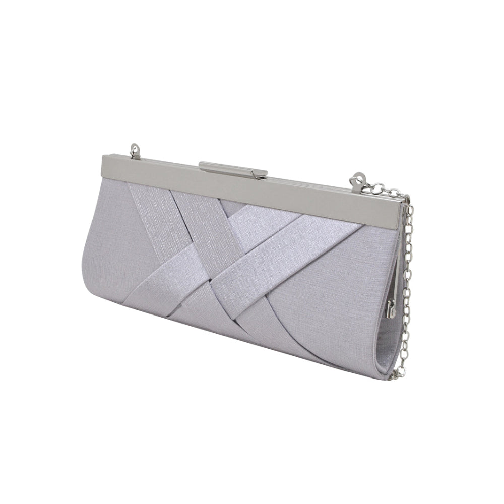 La Regale Criss Cross Patterned Frame Clutch - Silver