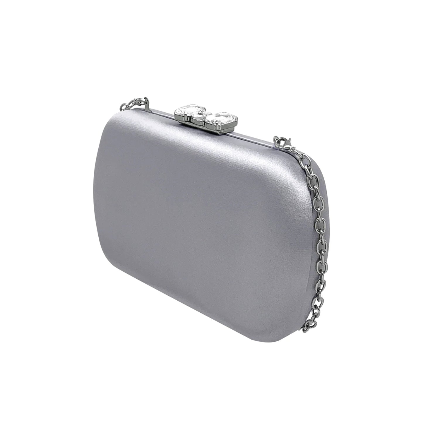 La Regale Haisley Satin Minaudiere with Crystal Clasp - Fog