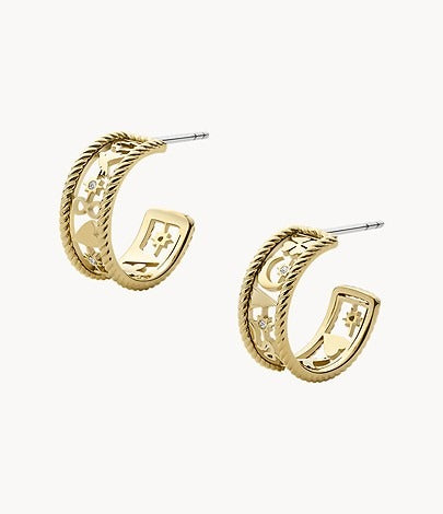 Fossil Sutton Golden Women's Stainless Steel Hoop Earrings in Gold Tone