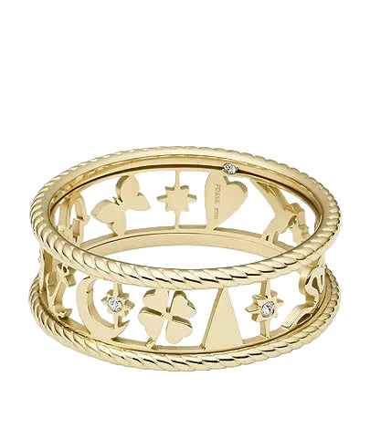 Fossil Sutton Golden Women's Band Ring in Gold Tone Stainless Steel - Size 8