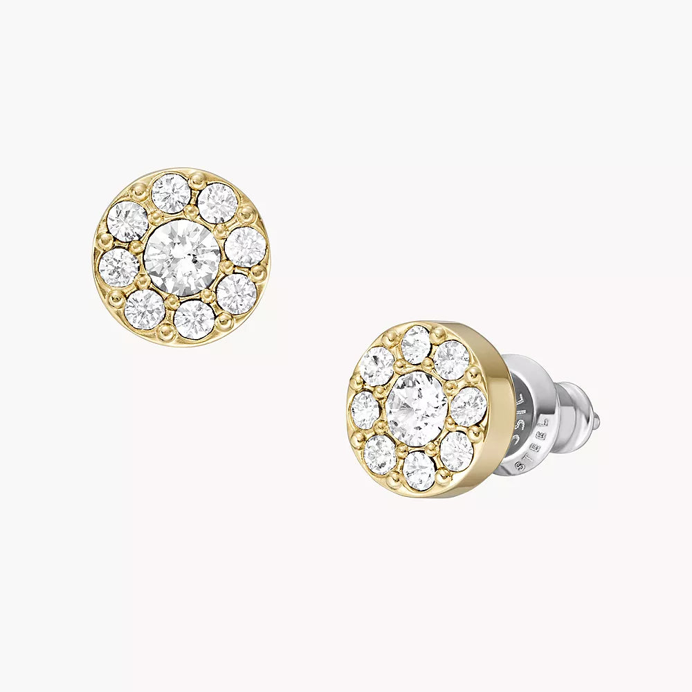 Fossil Ellis All Stacked Up Women's Cubic Zirconia Stud Earrings in Gold-Plating over Stainless Steel