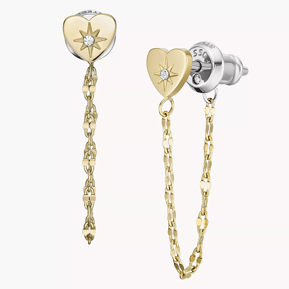 Fossil All Stacked Up Women's Cubic Zirconia Front to Back Earrings in Gold-Plating over Stainless Steel