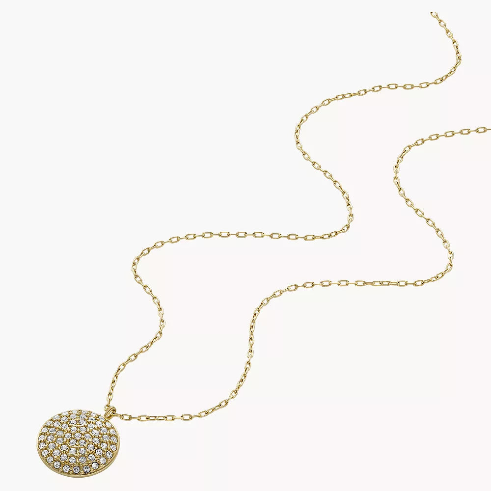 Fossil Sadie Glitz Disc Women's Cubic Zirconia Chain Necklace in Gold-Plating over Stainless Steel