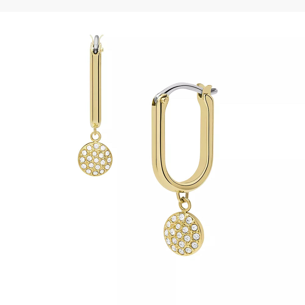 Aros de circonita cúbica para mujer con baño de oro sobre acero inoxidable Sadie Glitz Disc de Fossil