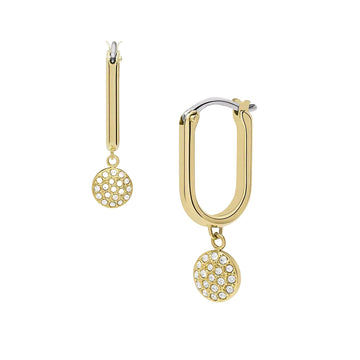 Aros de circonita cúbica para mujer con baño de oro sobre acero inoxidable Sadie Glitz Disc de Fossil