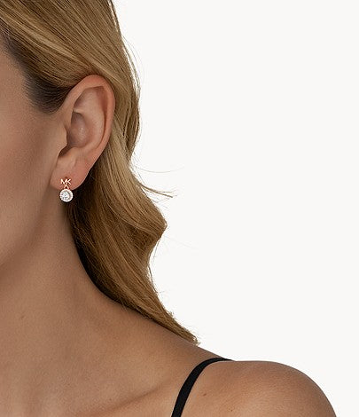 Pendientes colgantes con halo y pavé de Michael Kors para mujer en baño de oro rosa de 14 quilates sobre plata de ley
