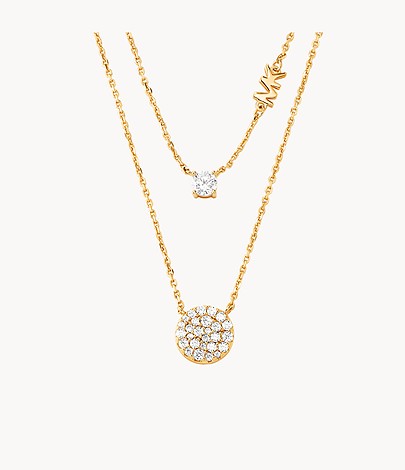 Collar con pavé de doble capa para mujer de Michael Kors en baño de oro de 14 quilates sobre plata de ley