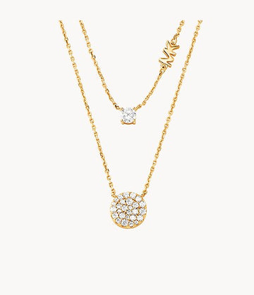 Collar con pavé de doble capa para mujer de Michael Kors en baño de oro de 14 quilates sobre plata de ley
