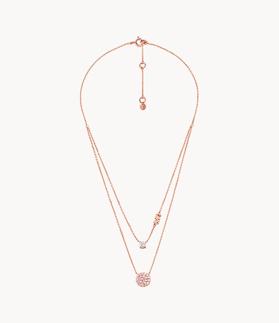 Collar con pavé de doble capa para mujer de Michael Kors en baño de oro rosa de 14 quilates sobre plata de ley