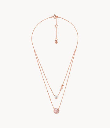 Michael Kors Women's Double Layered Pavé Necklace in 14K Rose Gold-Plated over Sterling Silver