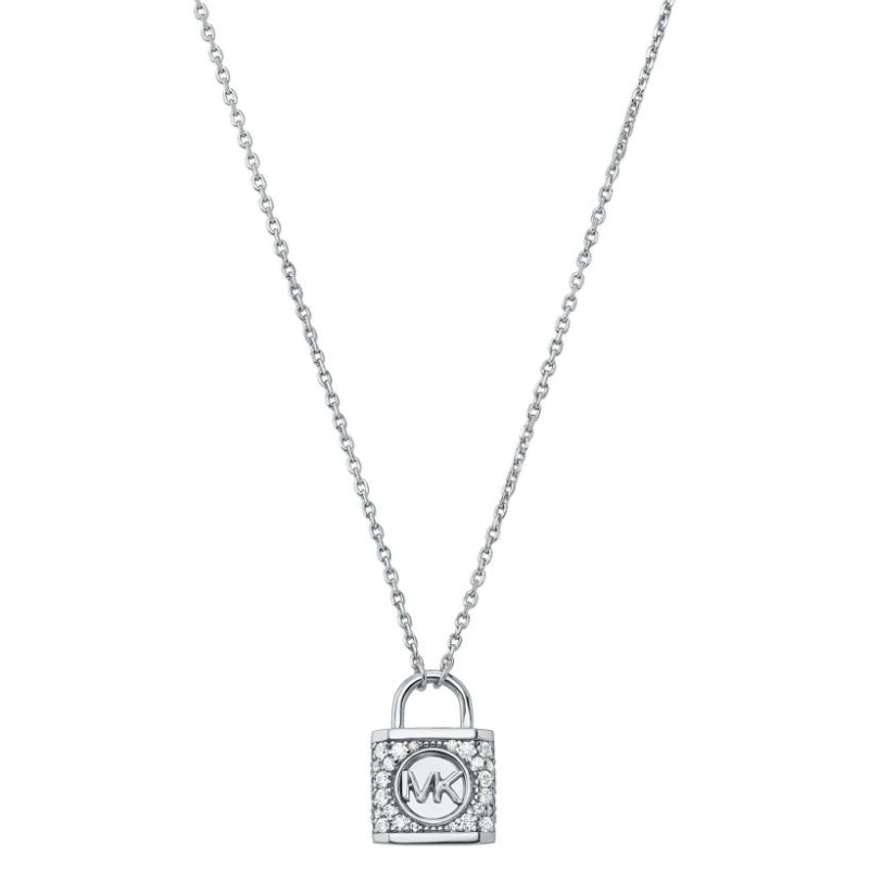 Michael Kors Women's Zirconia Pave Lock Necklace in Sterling Silver