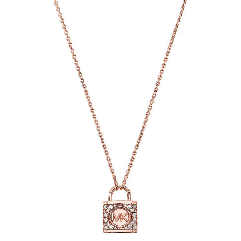 Michael Kors Women's Zirconia Necklace in Rose Gold-Plating over Sterling Silver