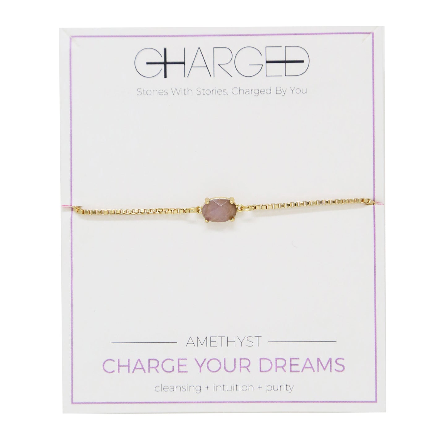 Charged Women's Amethyst & Gold Adjustable Chain Bracelet