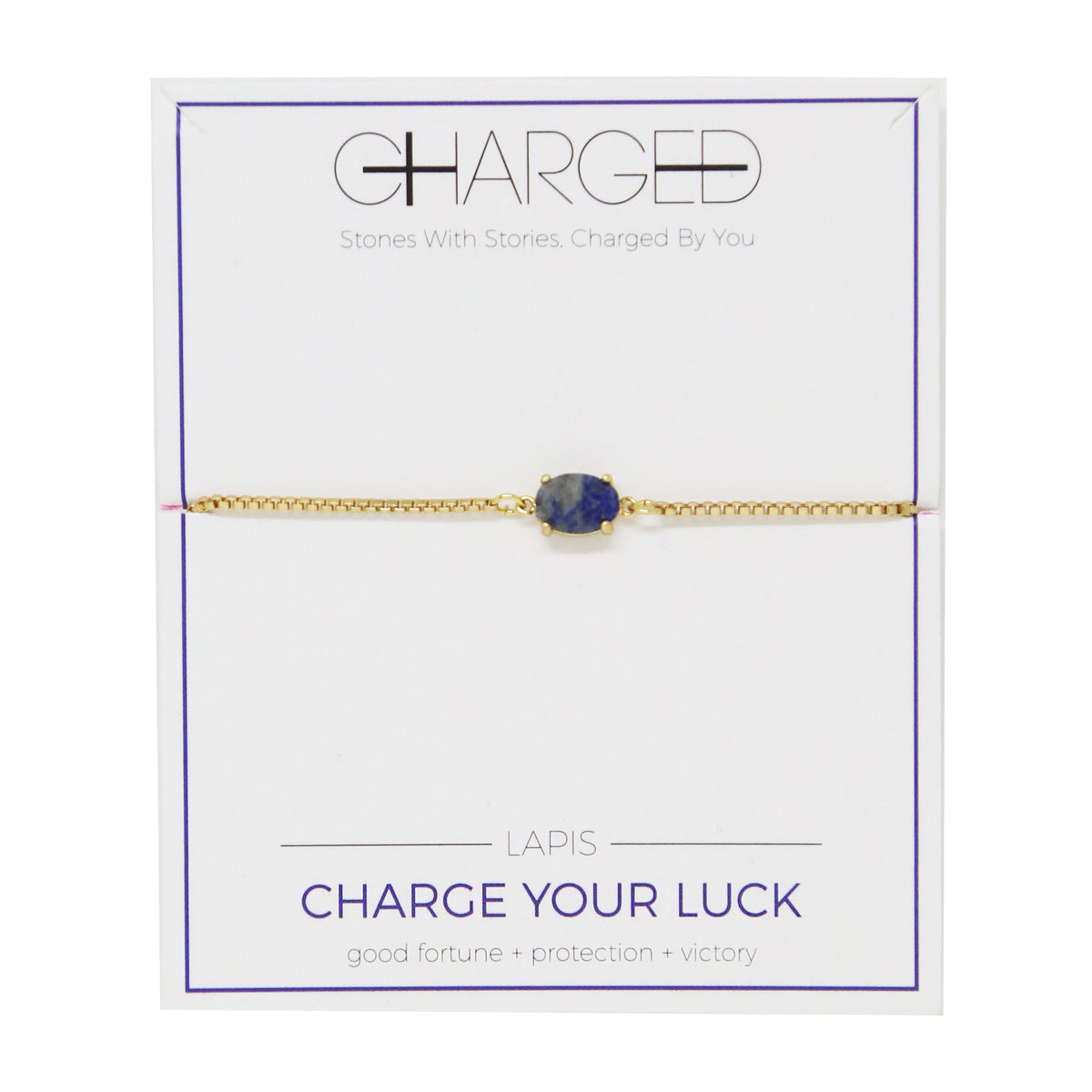 Charged Women's Lapis & Gold Adjustable Chain Bracelet