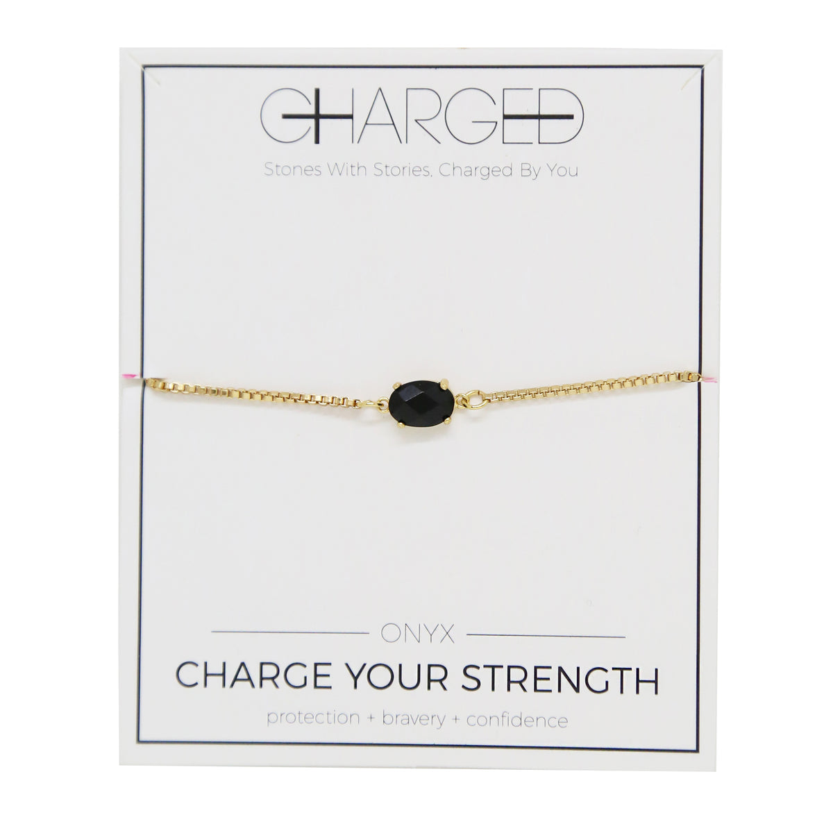 Pulsera de cadena ajustable de oro y ónix para mujer Charged