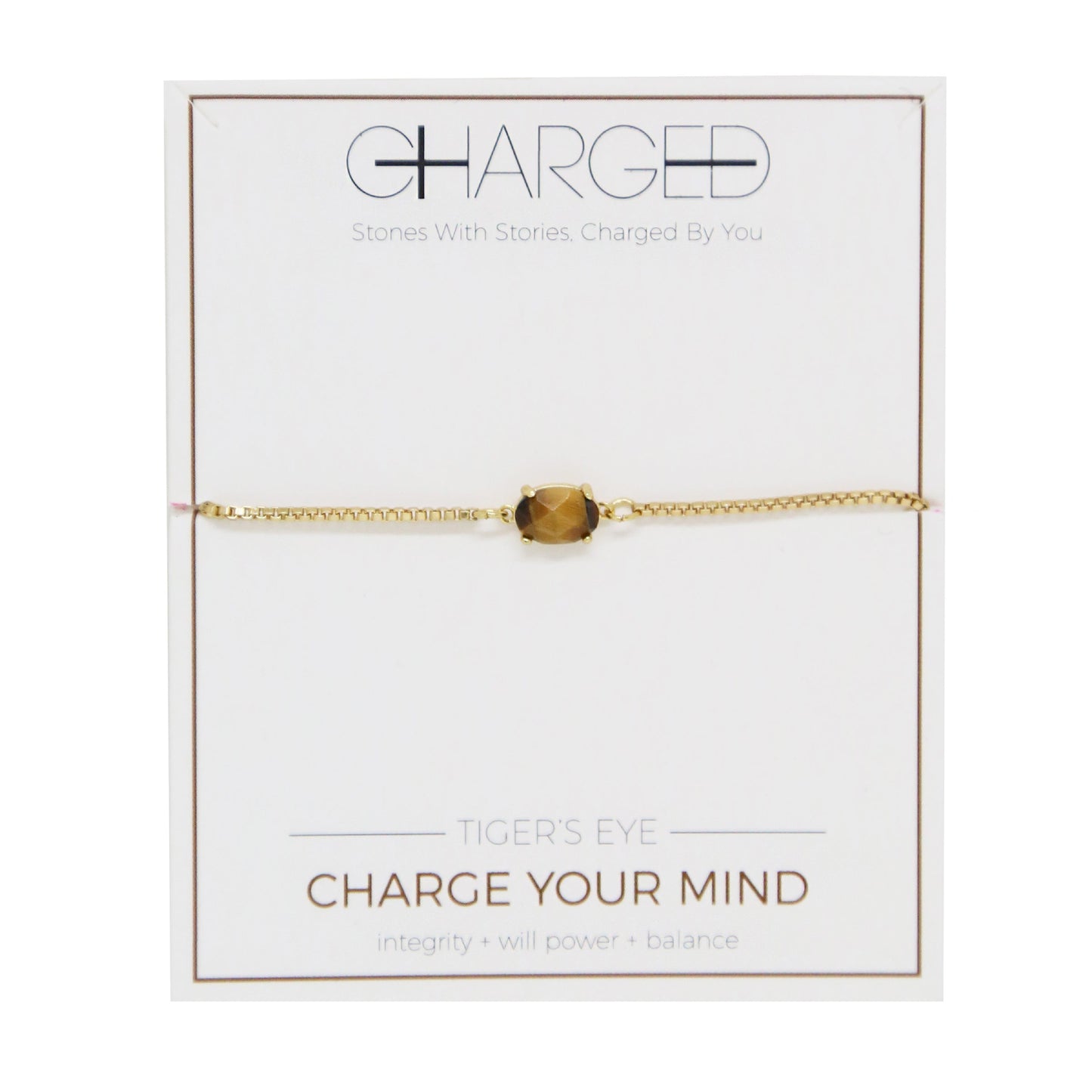 Charged Women's Tiger's Eye & Gold Adjustable Chain Bracelet