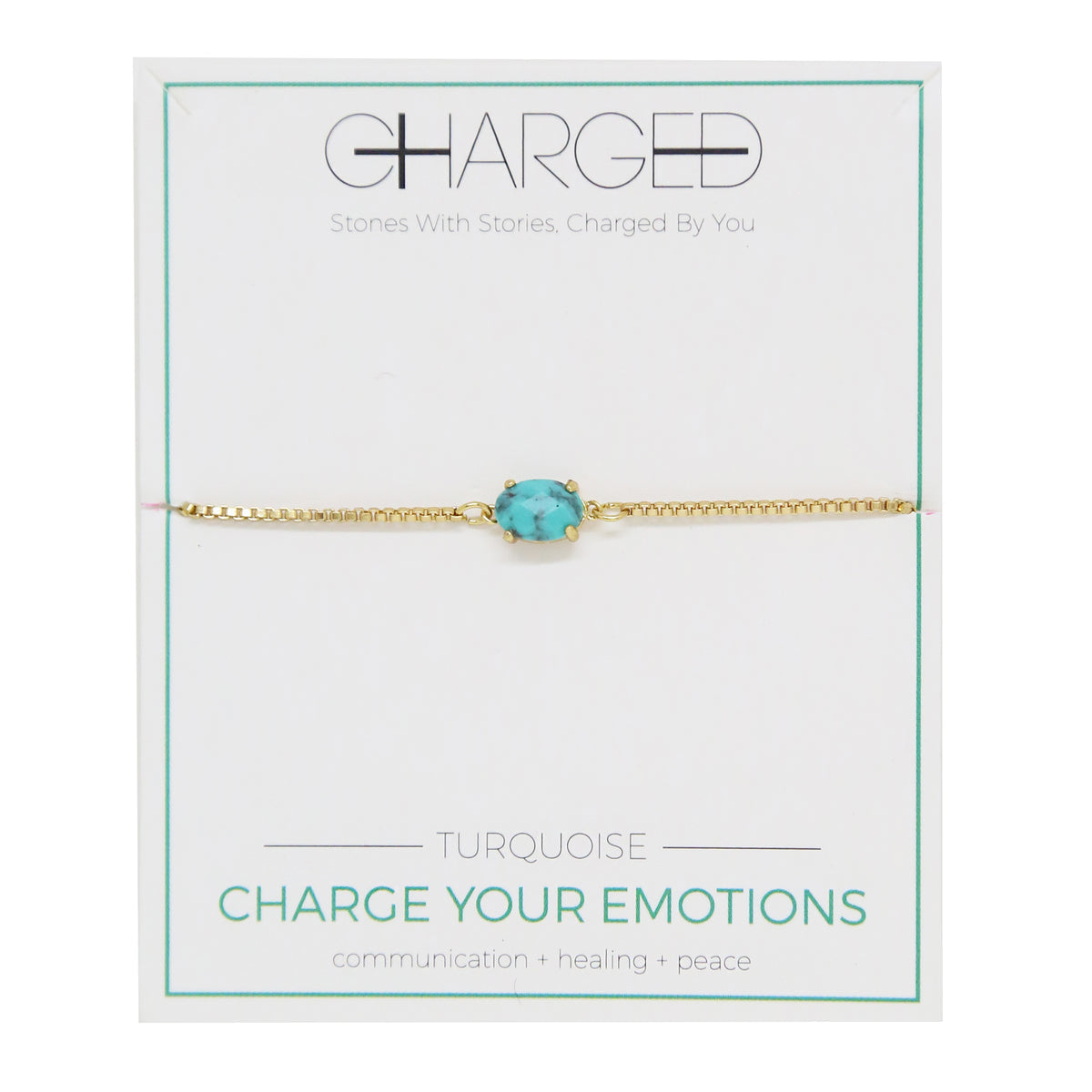 Charged Women's Turquoise & Gold Adjustable Chain Bracelet