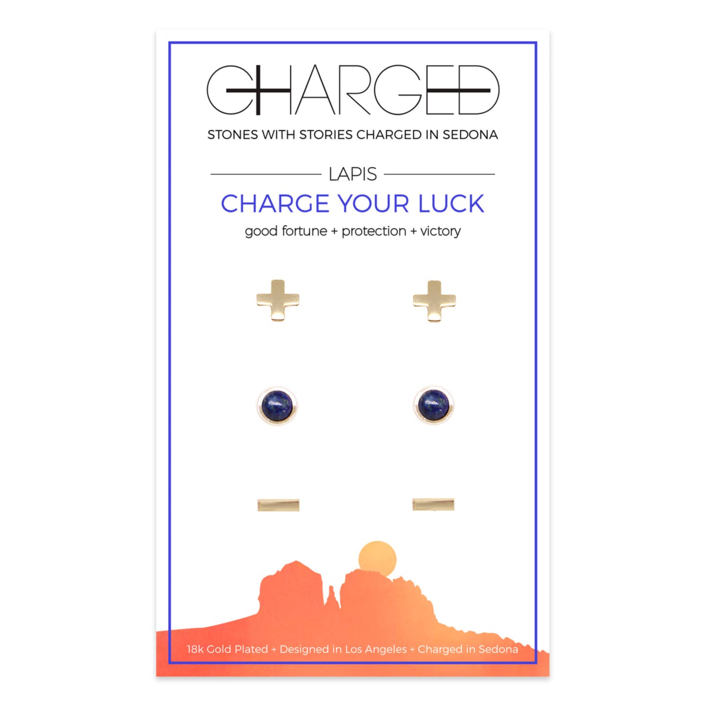 Charged Women's 18K Gold Plated Lapis Stud Earrings (Set of 3)