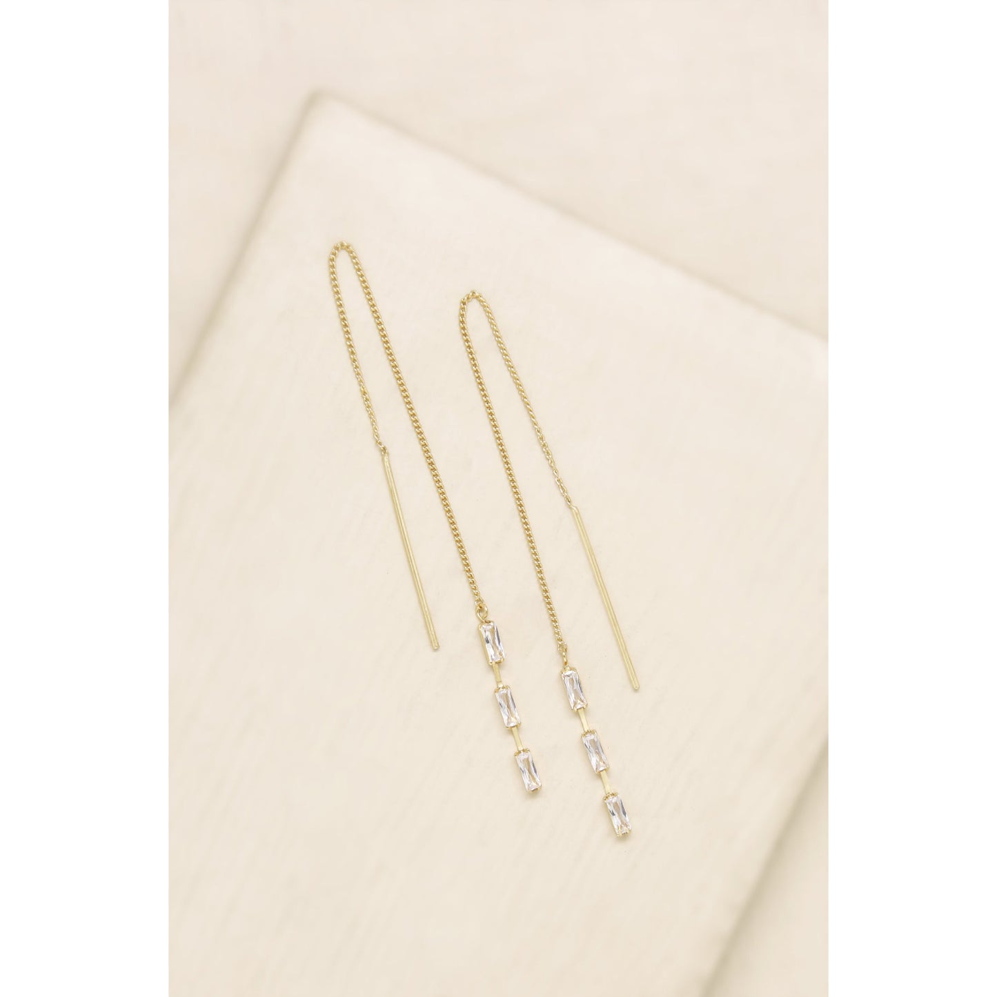 Ettika Women's Crystal 18k Gold Plated Baguette Threader Earrings