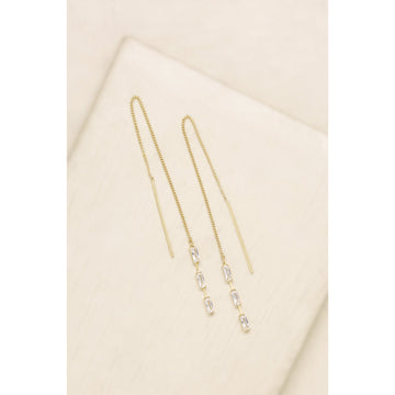 Ettika Women's Crystal Baguette Threader Earrings in 18K Gold Plated over Metal