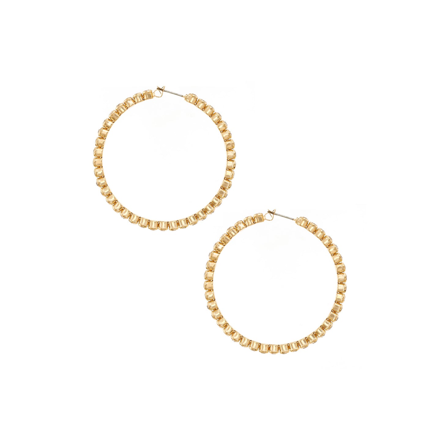 Ettika Women's Perfect Thin Crystal 18k Gold Plated Hoop Earrings