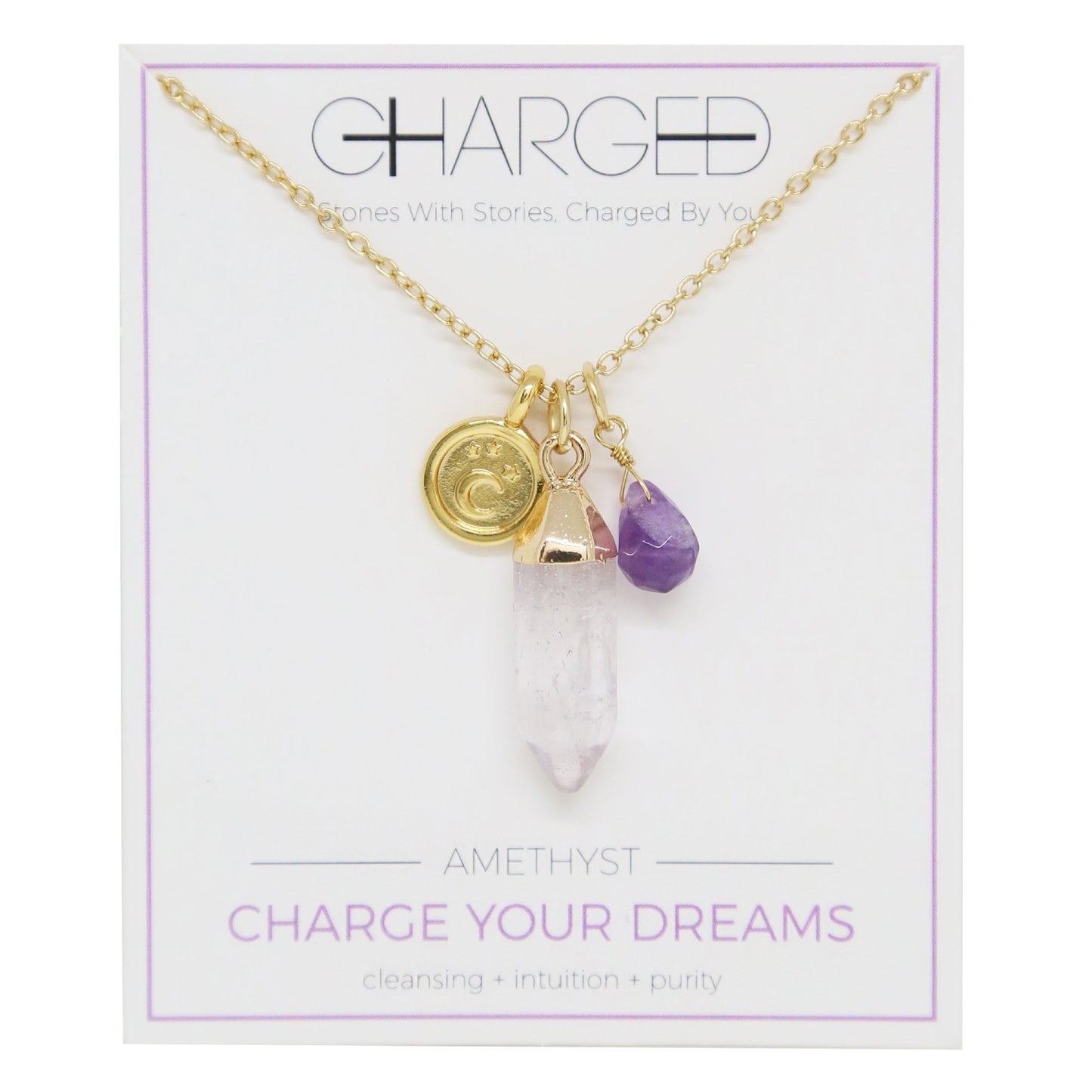 Charged 16" Amethyst 18k Gold Plated Charm Necklace