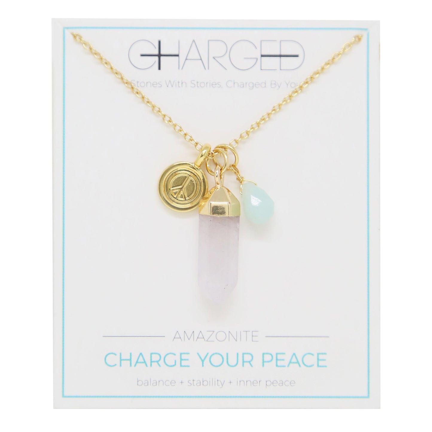 Charged 16" Amazonite 18k Gold Plated Charm Necklace