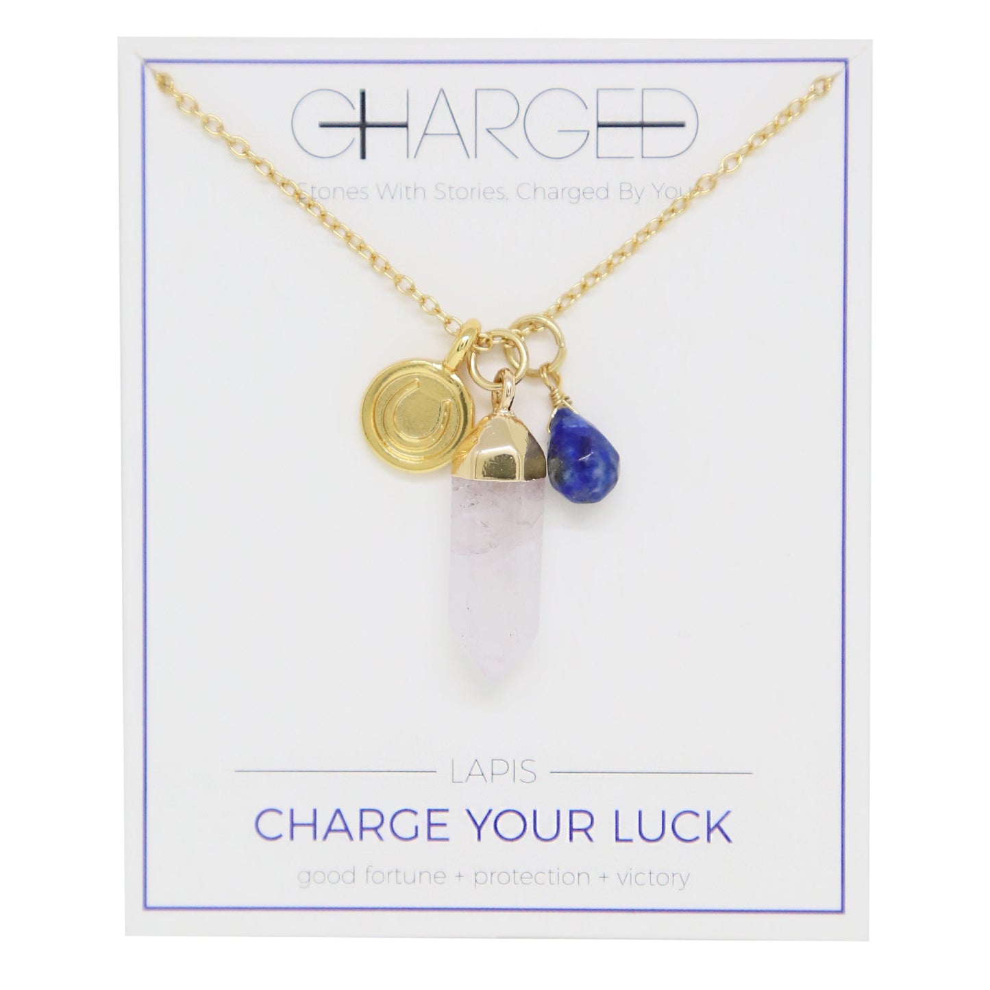 Charged 16" Lapis 18k Gold Plated Charm Necklace