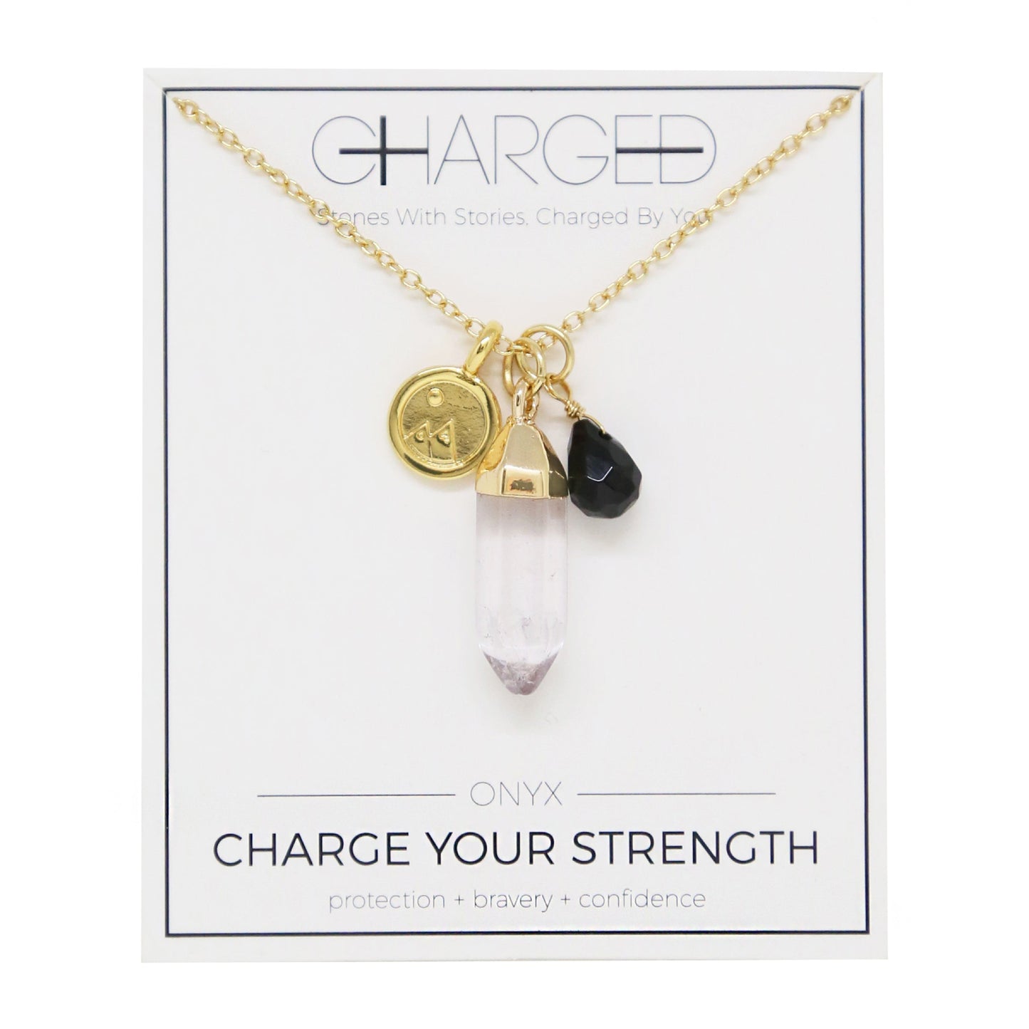 Charged 16" Onyx 18k Gold Plated Charm Necklace