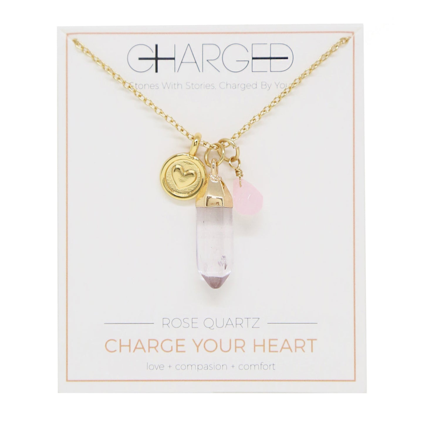 Charged 16" Rose Quartz 18k Gold Plated Charm Necklace