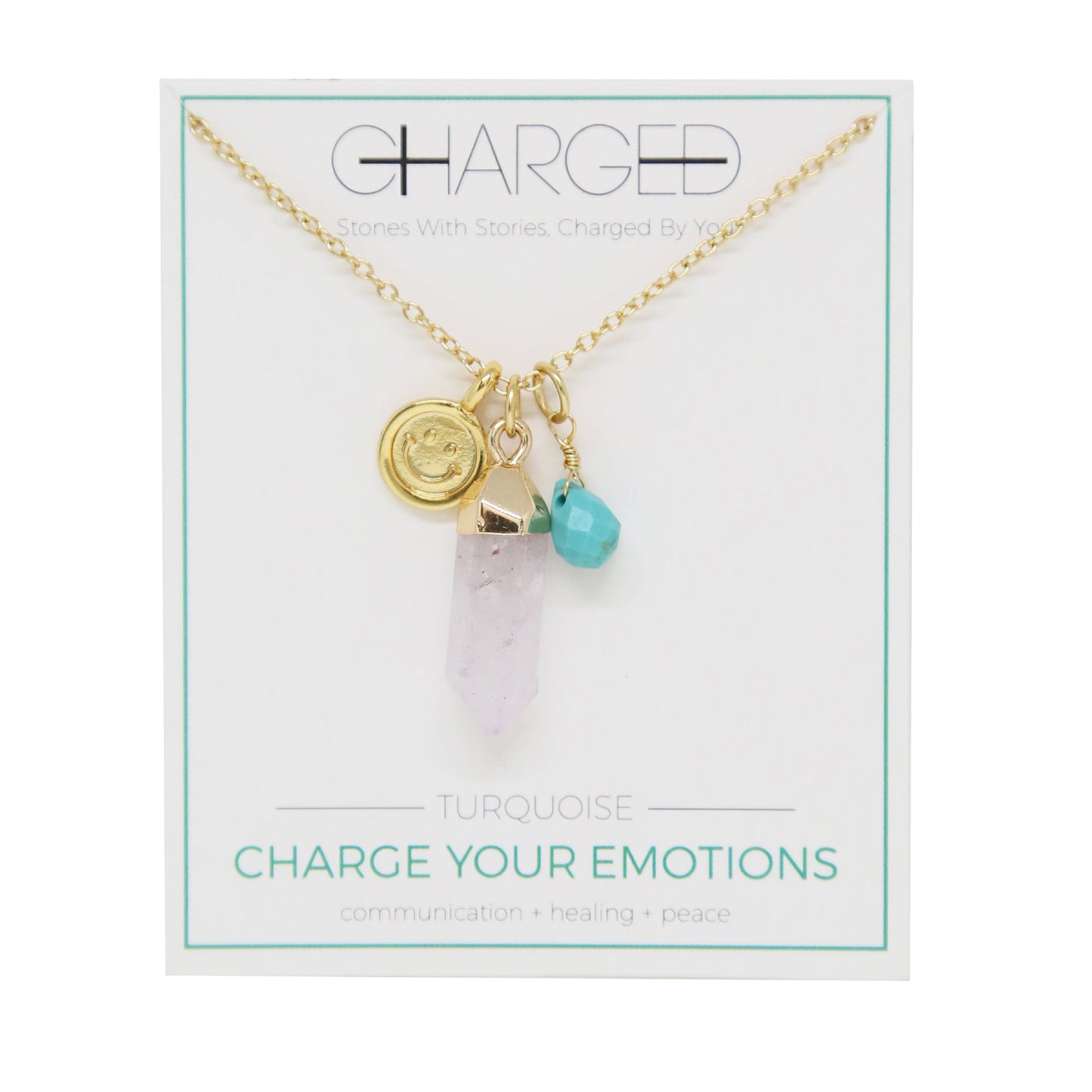 Charged 16" Turquoise 18k Gold Plated Charm Necklace